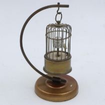 Brass bird cage clock, H: 15 cm. UK P&P Group 1 (£16+VAT for the first lot and £2+VAT for subsequent