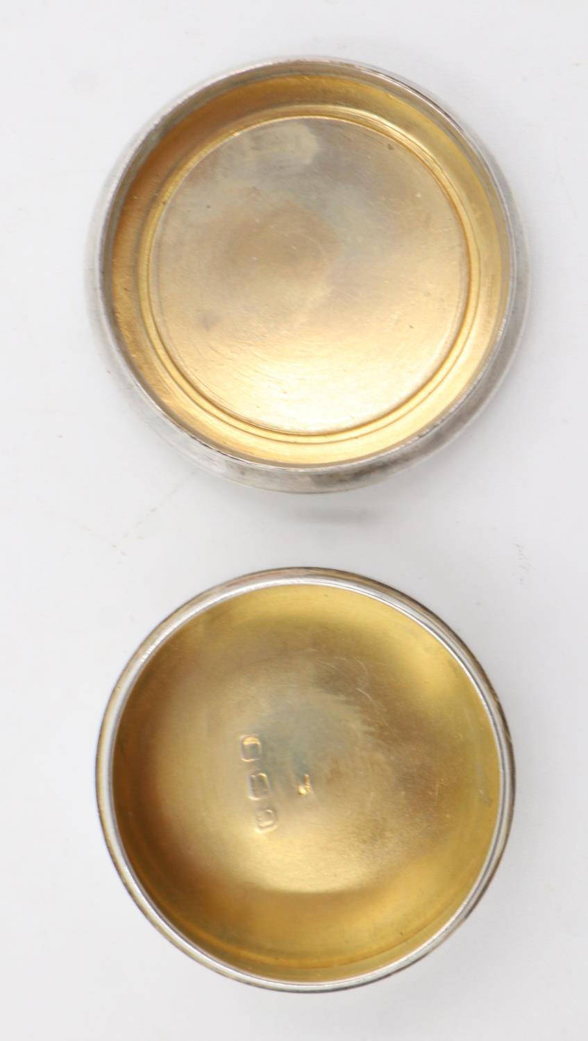 Hallmarked silver pill box with guilloche enamelled cover, 11g, dint to base, pin hole to rim. UK - Image 4 of 7