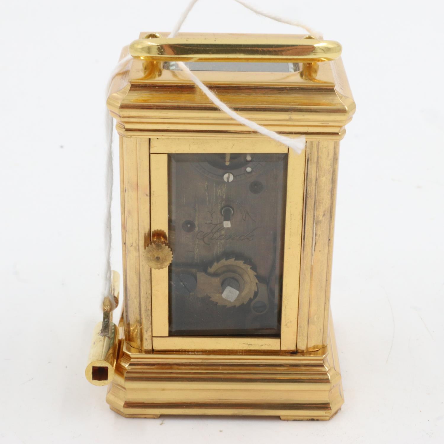 Miniature brass carriage clock with white enamel dial, H: 80 mm. UK P&P Group 1 (£16+VAT for the - Image 2 of 2