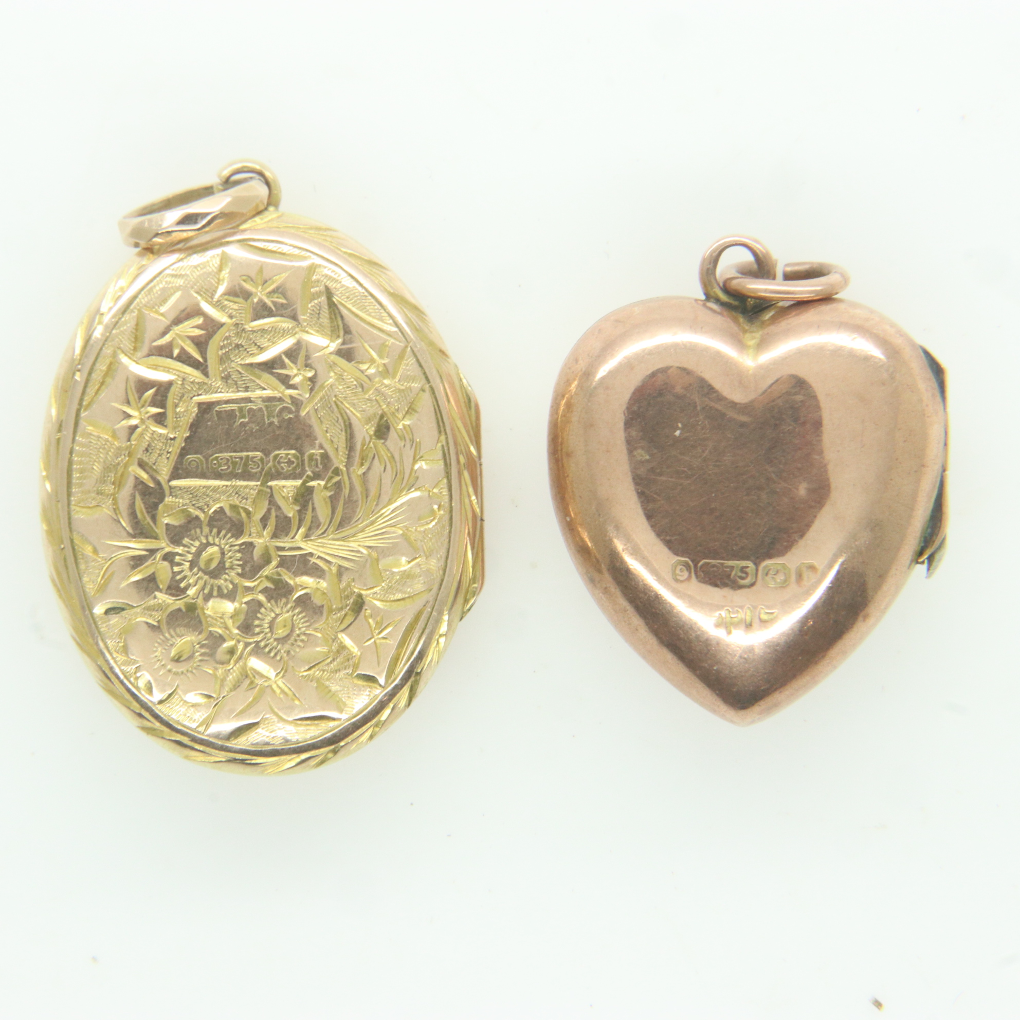 Two 9ct gold locket pendants, combined 4.8g. P&P Group 0 (£6+VAT for the first lot and £1+VAT for - Image 2 of 3