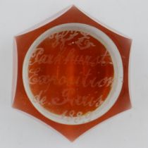 Circular glass paperweight for the Crystal Palace Exposition, D: 70 mm. UK P&P Group 2 (£20+VAT