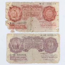 Two ten shilling notes. UK P&P Group 1 (£16+VAT for the first lot and £2+VAT for subsequent lots)