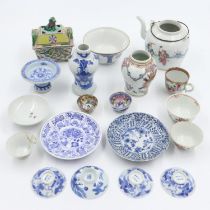 Mixed Oriental ceramics with some damages, cracks, pits hairline chips on many of the pots. UK P&P