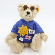 Steiff bear - Summer, H:25 cm. Excellent condition, yellow tag/red text, no tears, shirt and glasses