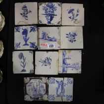 Eleven early Delft tiles. UK P&P Group 2 (£20+VAT for the first lot and £4+VAT for subsequent lots)