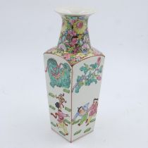 Chinese tapering square vase with figural decoration, H: 36 cm. UK P&P Group 2 (£20+VAT for the