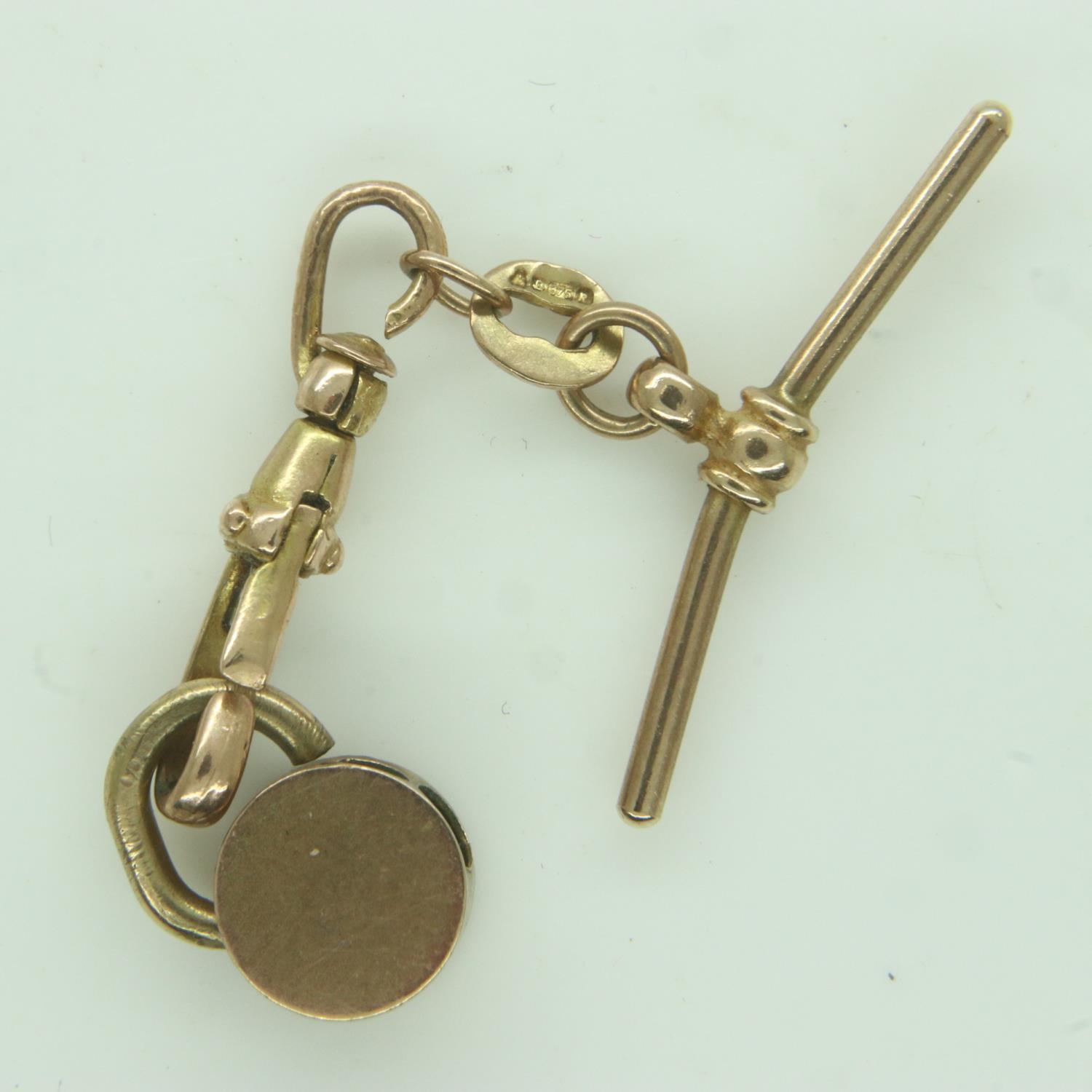 9ct gold T-bar, clip and diamond set stud, joined together to form a buttonhole drop, 2.4g. P&P - Image 2 of 2