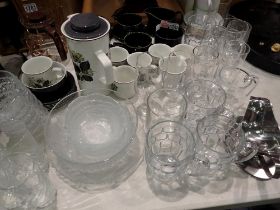 Quantity of mixed ceramics and glass including tea sets and pint pots. Not available for in-house