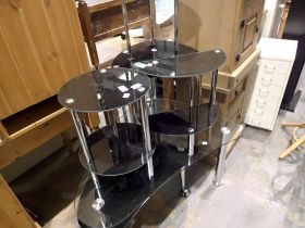 Two black glass tables, 45cm H. Not available for in-house P&P