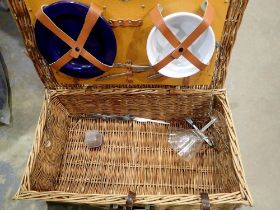 Wicker picnic basket and contents. Not available for in-house P&P