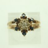 9ct gold ring set with diamonds and sapphires, size K/L, 2.7g. UK P&P Group 0 (£6+VAT for the