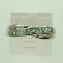 9ct white gold ring set with blue topaz and cubic zirconia, size O, 2.2g. UK P&P Group 0 (£6+VAT for