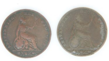 Two copper farthings of Queen Victoria and William IV - Fine grade. UK P&P Group 0 (£6+VAT for the
