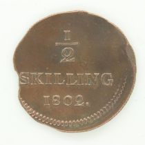 1802 Swedish half skilling - off centre strike - aVF grade, clipped. UK P&P Group 0 (£6+VAT for