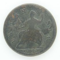 1718 dump issue halfpenny of George I - fair grade. UK P&P Group 0 (£6+VAT for the first lot and £