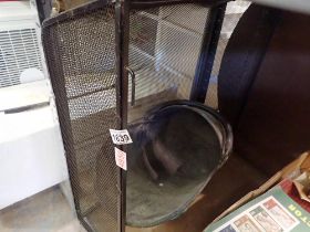 Brass coal scuttle and fire guard. Not available for in-house P&P