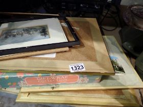 Small collection of mixed pictures and a gift wrap box. Not available for in-house P&P