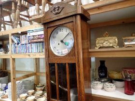 Oak wall clock with Westminster chime, H: 71 cm. Not available for in-house P&P