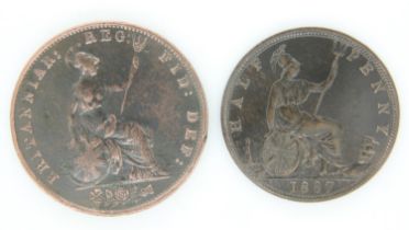 Bronze and copper half pennies of queen Victoria - aVF grades. UK P&P Group 0 (£6+VAT for the