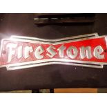Cast aluminium Firestone Tyres Plaque, W: 25 cm.UK P&P Group 1 (£16+VAT for the first lot and £2+VAT