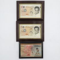 Three framed Bank of Elvis banknotes. UK P&P Group 2 (£20+VAT for the first lot and £4+VAT for