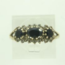 9ct gold ring set with sapphires and cubic zirconia, size Q, 1.9g. UK P&P Group 0 (£6+VAT for the