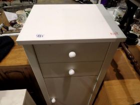 A modern white two drawer single door cabinet, 113cm H. Not available for in-house P&P