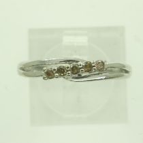9ct white gold ring set with five smokey quartz, size N, 1.9g. UK P&P Group 0 (£6+VAT for the