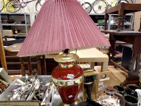 Large Sherwood Agencies ceramic lamp with shade. Not available for in-house P&P