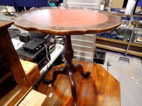 Tilt top table, with leather insert on tripod base. Not available for in-house P&P