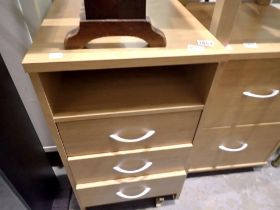 Three drawer desk side unit, H: 73 cm. and Two drawer under desk drawers, H: 73 cm, and a table. Not