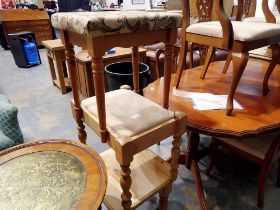 Pine table and two stools. Not available for in-house P&P