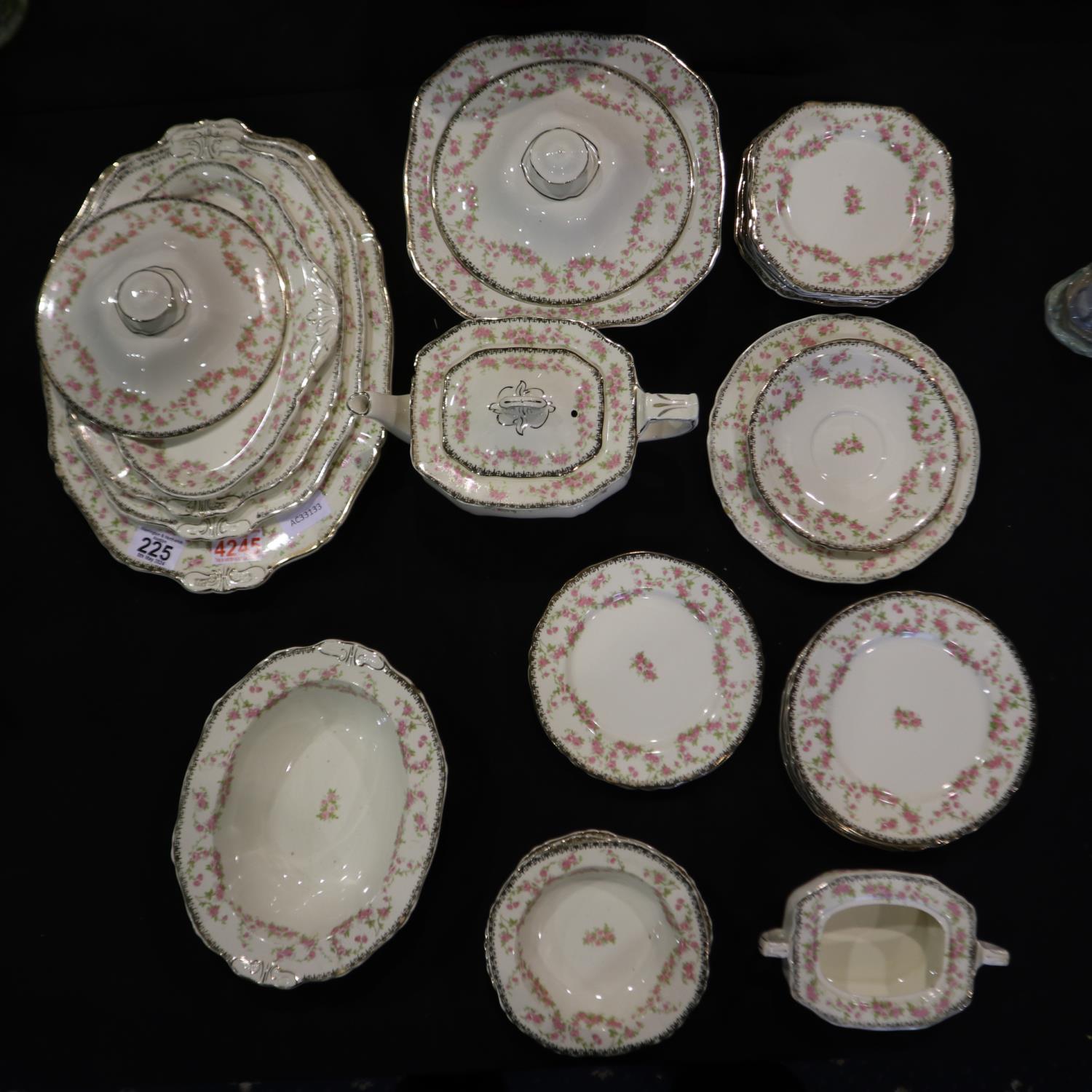 Alfred Meakin dinner and tea service in the Harmony Rose pattern, chip to bowl. Not available for