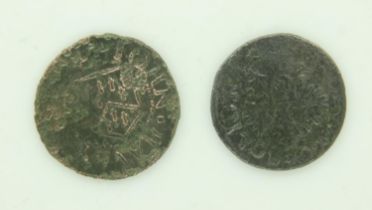 Two 17th century copper tavern farthing tokens - circulated. UK P&P Group 0 (£6+VAT for the first