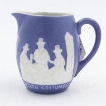 Rare Jasperware jug, Ladies of Llangollen, H: 10 cm, no cracks or chips. UK P&P Group 1 (£16+VAT for