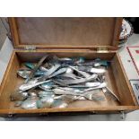 Wooden box containing silver plated flatware. Not available for in-house P&P