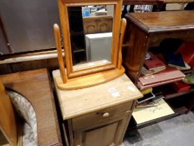 Pine bedside cabinet with cupboard and drawer. Not available for in-house P&P