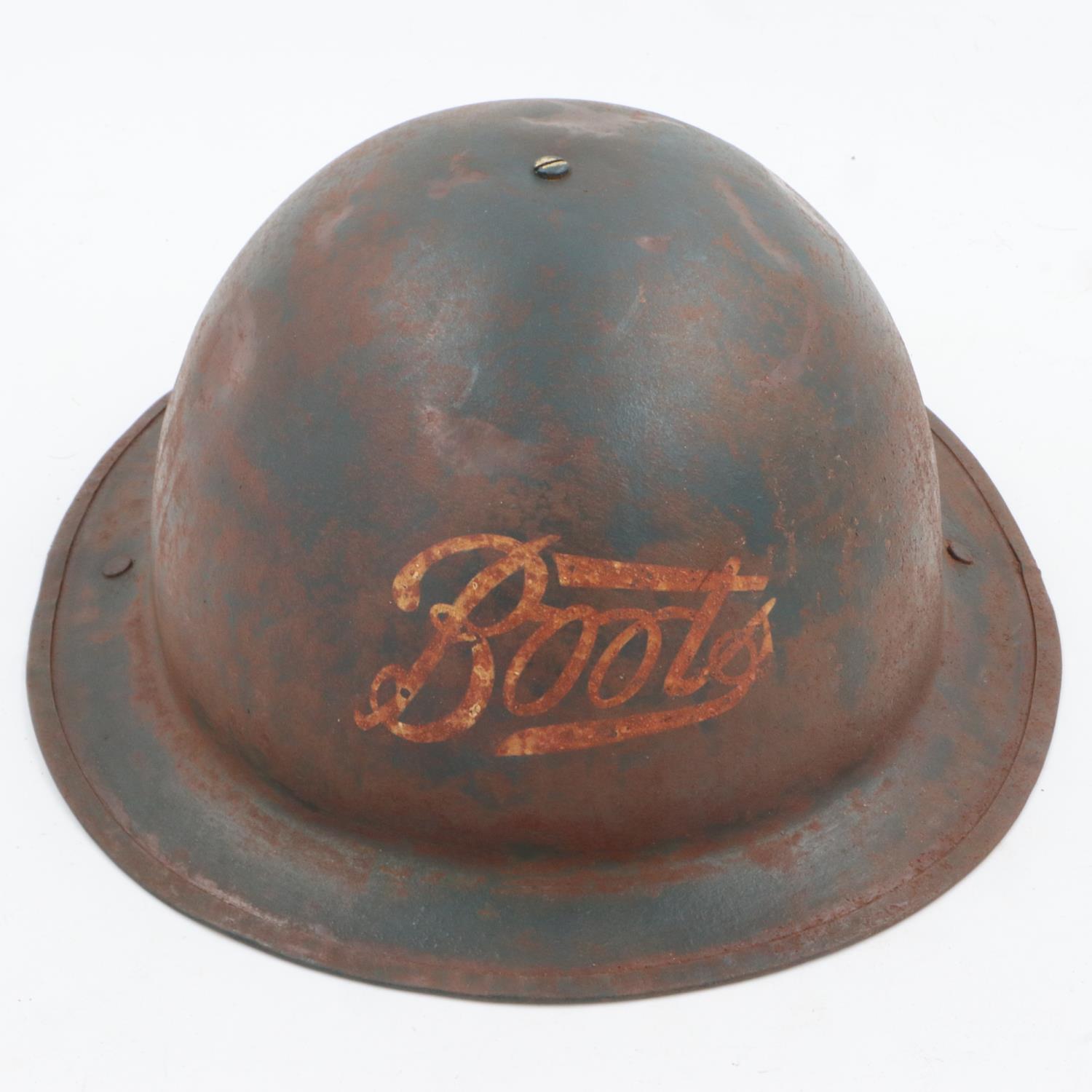 WWII British home front private purchase “Tin Bowler” Helmet for Boots the Chemist Staff. UK P&P