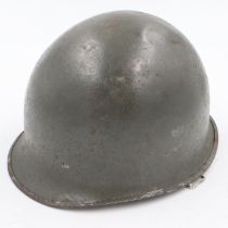WWII US M1 Helmet by McCord, no liner. The shell is batched marked 1266D which denotes production