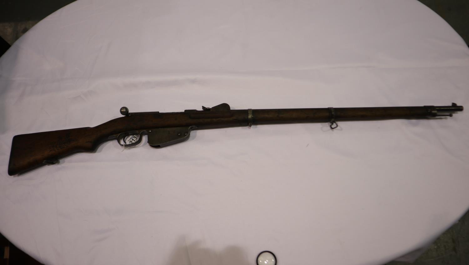 An Austrian Mannlicher M1886 obsolete calibre 11mm bolt-action rifle, bearing Chilean registration