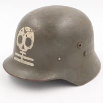 WWII Finnish Kev Os 4 “The White Death” helmet and liner with printed information. UK P&P Group