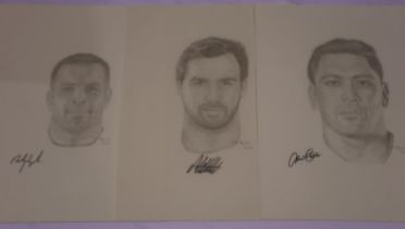 Three rugby league portrait prints by P. McNelis of Matt Cooke (Castleford), Junior Moors and Andy