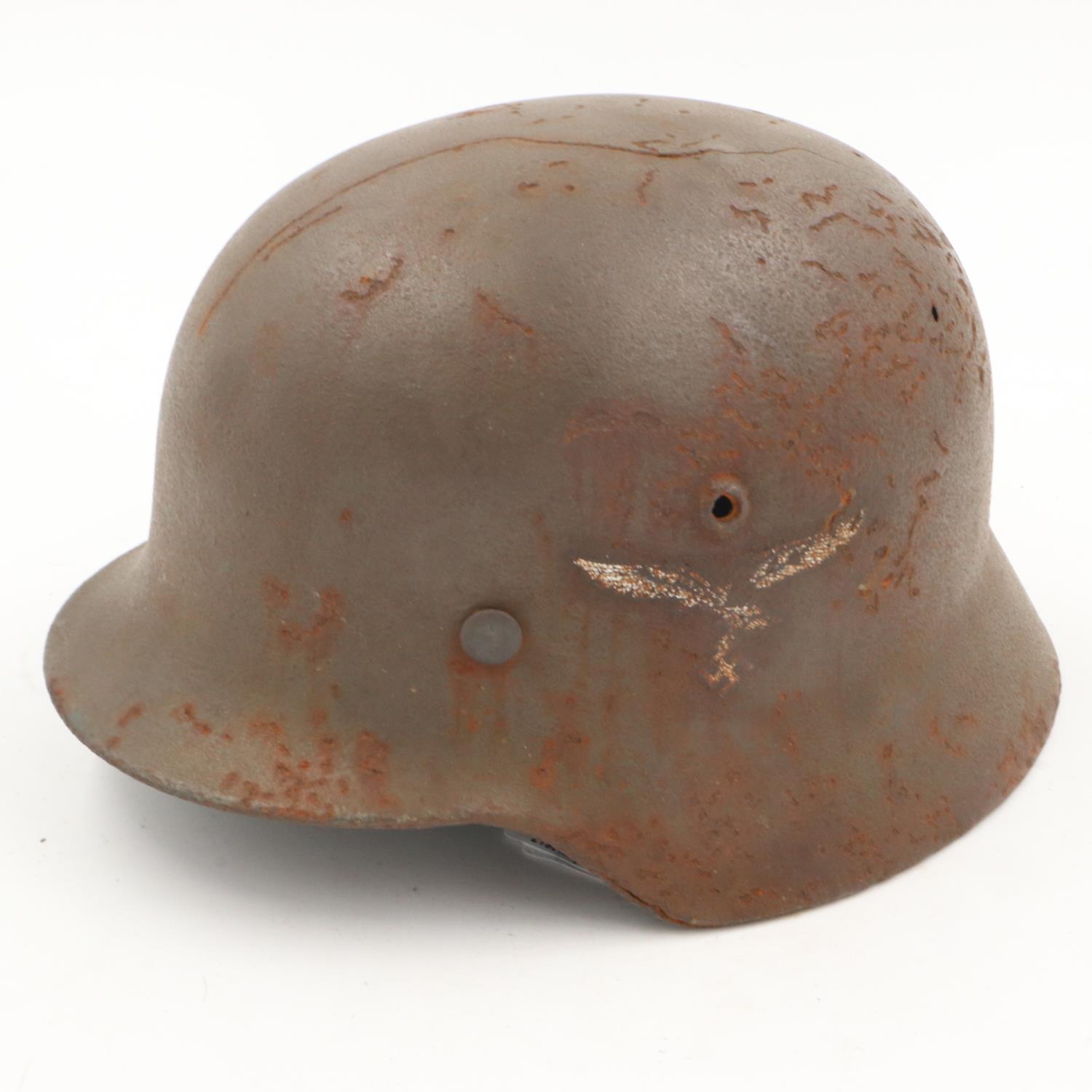 WWII German M35 single decal Luftwaffe Helmet. Found in a French Brocant. UK P&P Group 2 (£20+VAT