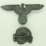 Semi-relic Waffen SS Cap Skull & Eagle found near Falaise, Normandy France. UK P&P Group 0 (£6+VAT