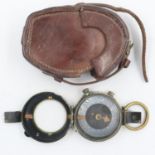 British WWI private purchase brass marching compass MK VII by Cary of London with leather case. UK