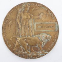 WWI bronze death plaque, named to John Barbosa, 10555, Sergeant in the Lancashire Fusiliers KIA