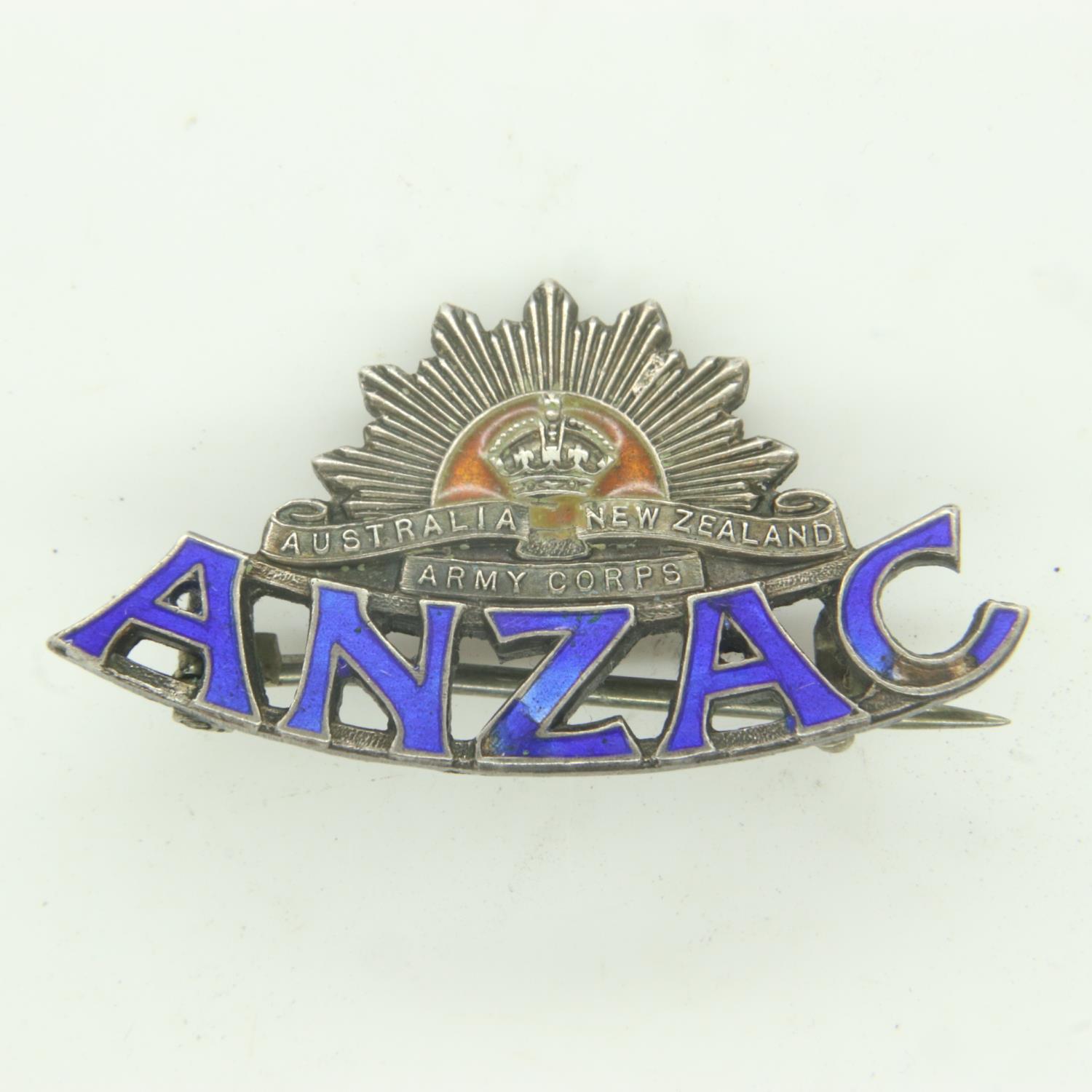 WWI ANZAC enamelled silver sweetheart brooch. UK P&P Group 0 (£6+VAT for the first lot and £1+VAT