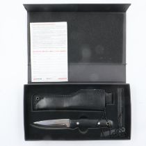 Böker Plus gift set, including hunting knife, leather sheath and fire starter, boxed. UK P&P Group 2
