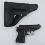A re-enactors German police PPK pistol, with leather holster. UK P&P Group 2 (£20+VAT for the