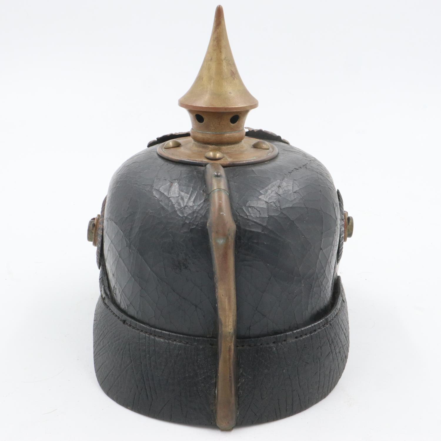 WWI 1895 model Imperial German pickelhaube with chinstrap and cockades. unit marked to the 70th - Bild 3 aus 6